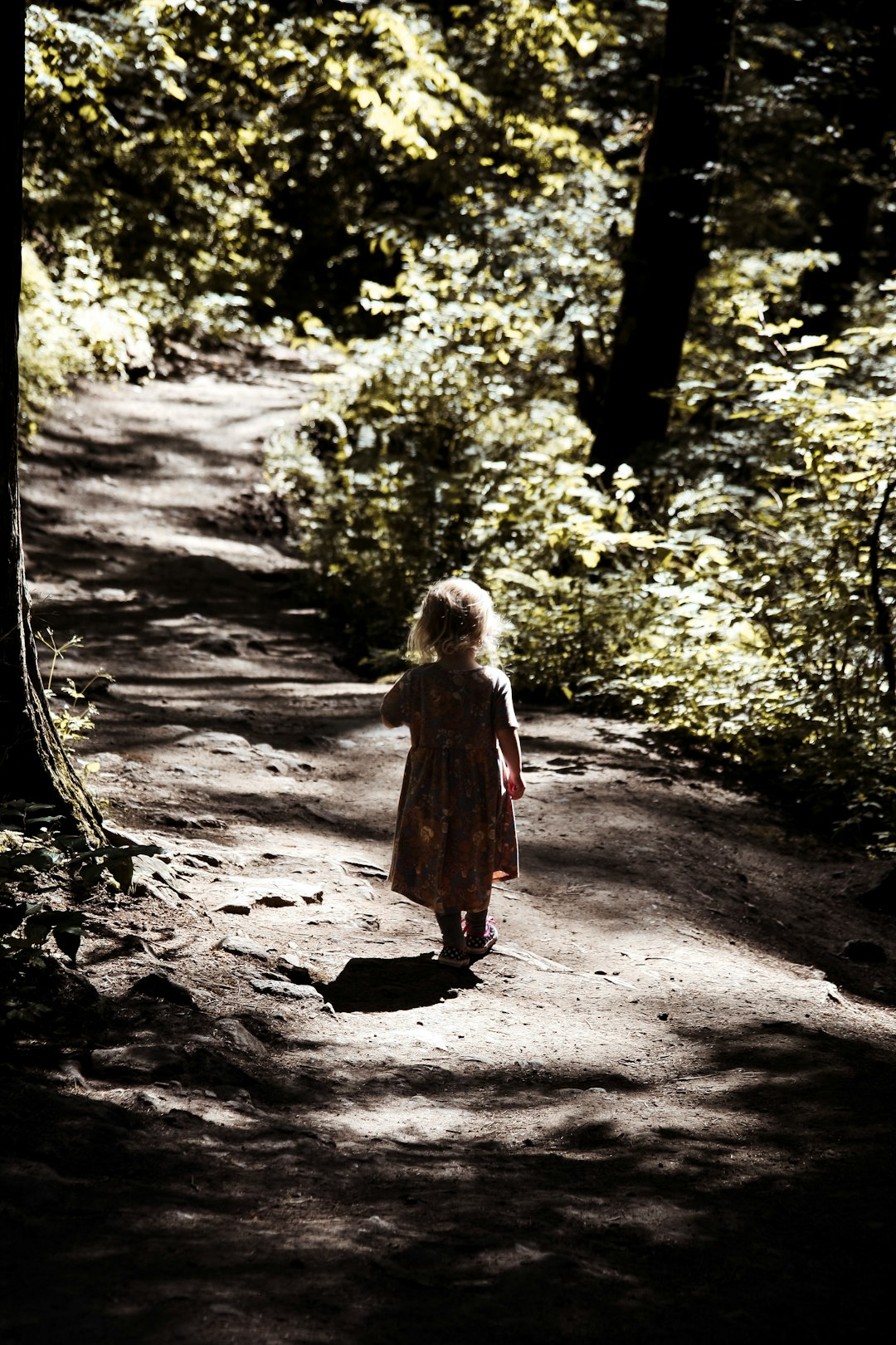 girl in dress standing on pathway