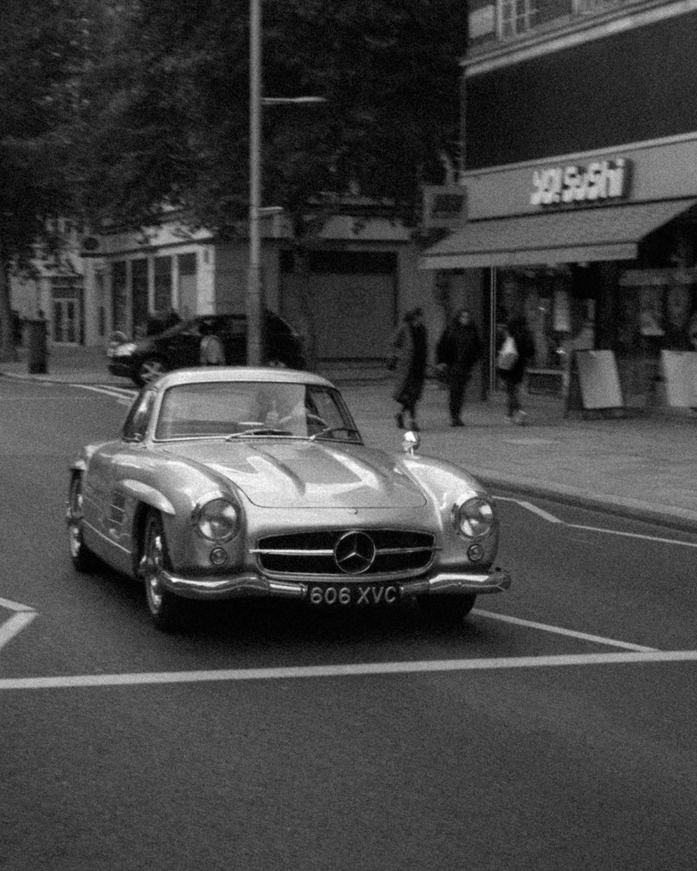 silver Mercedes-Benz car on road