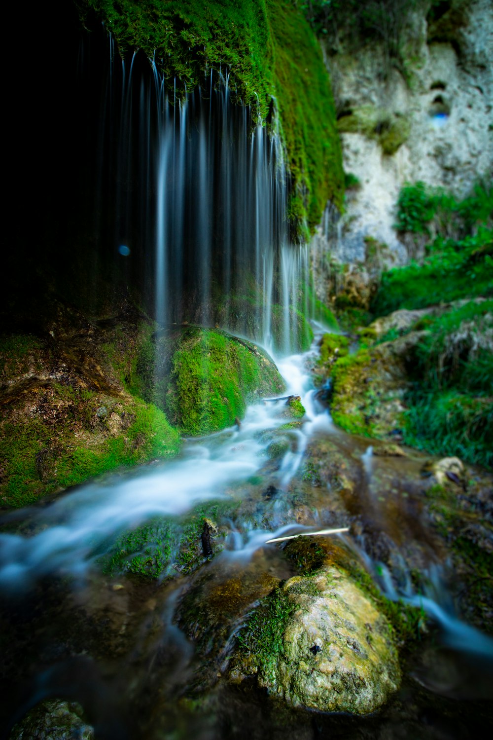 long exposure photography of waterfalls