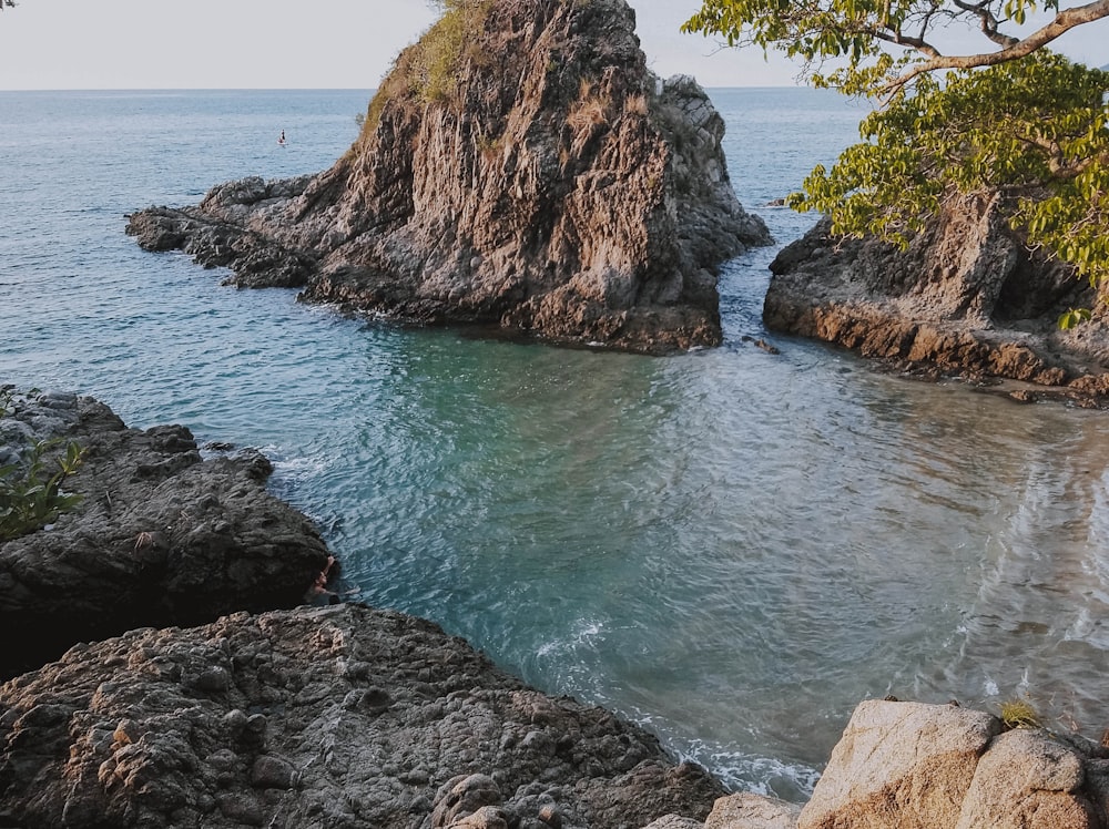 brown rocks in beach