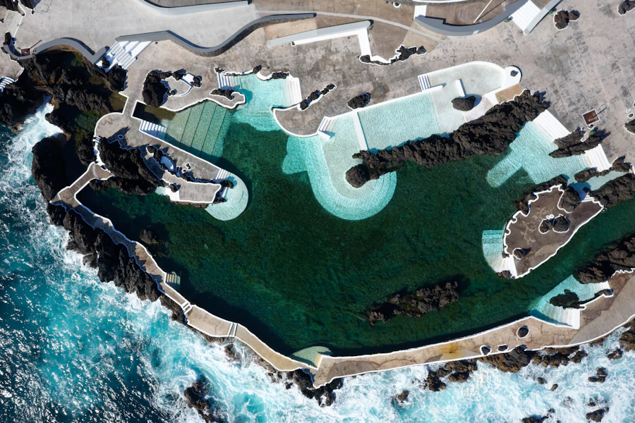 Aerial view of Porto Moniz natural lava pools