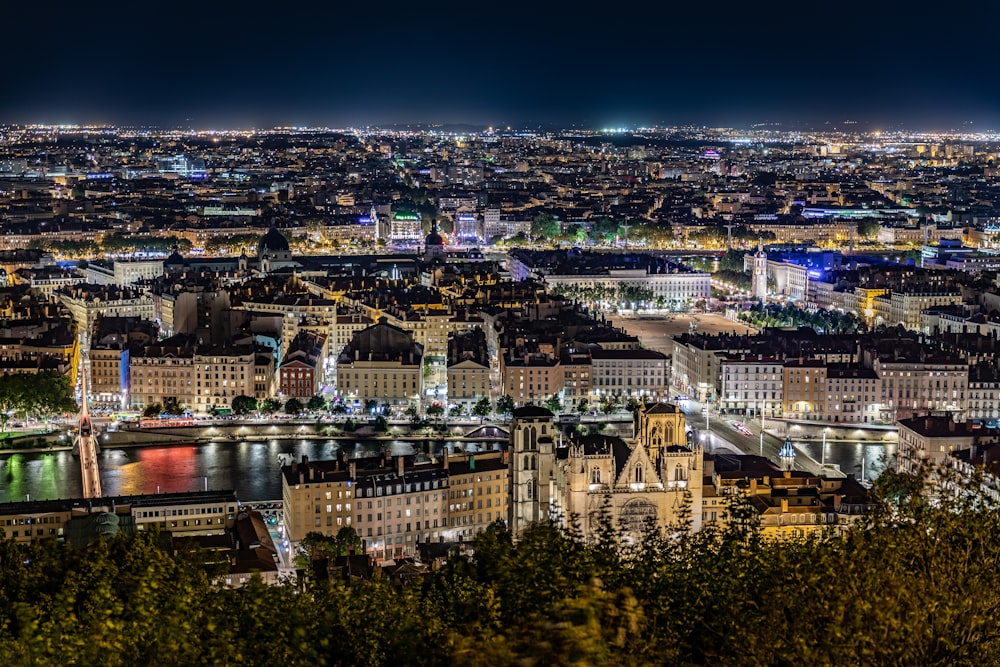 city skyline view during night