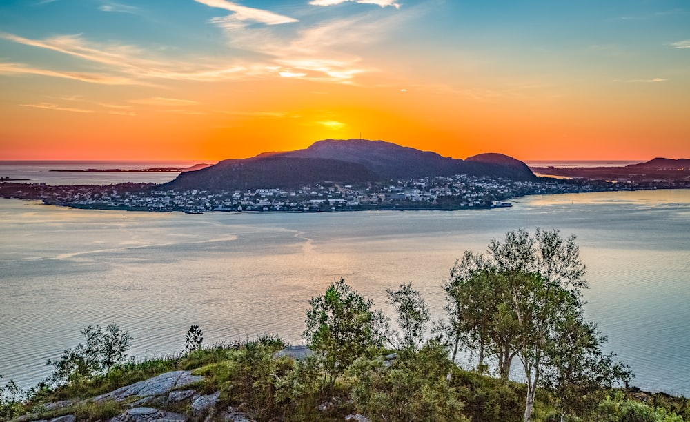 city on island during golden hour