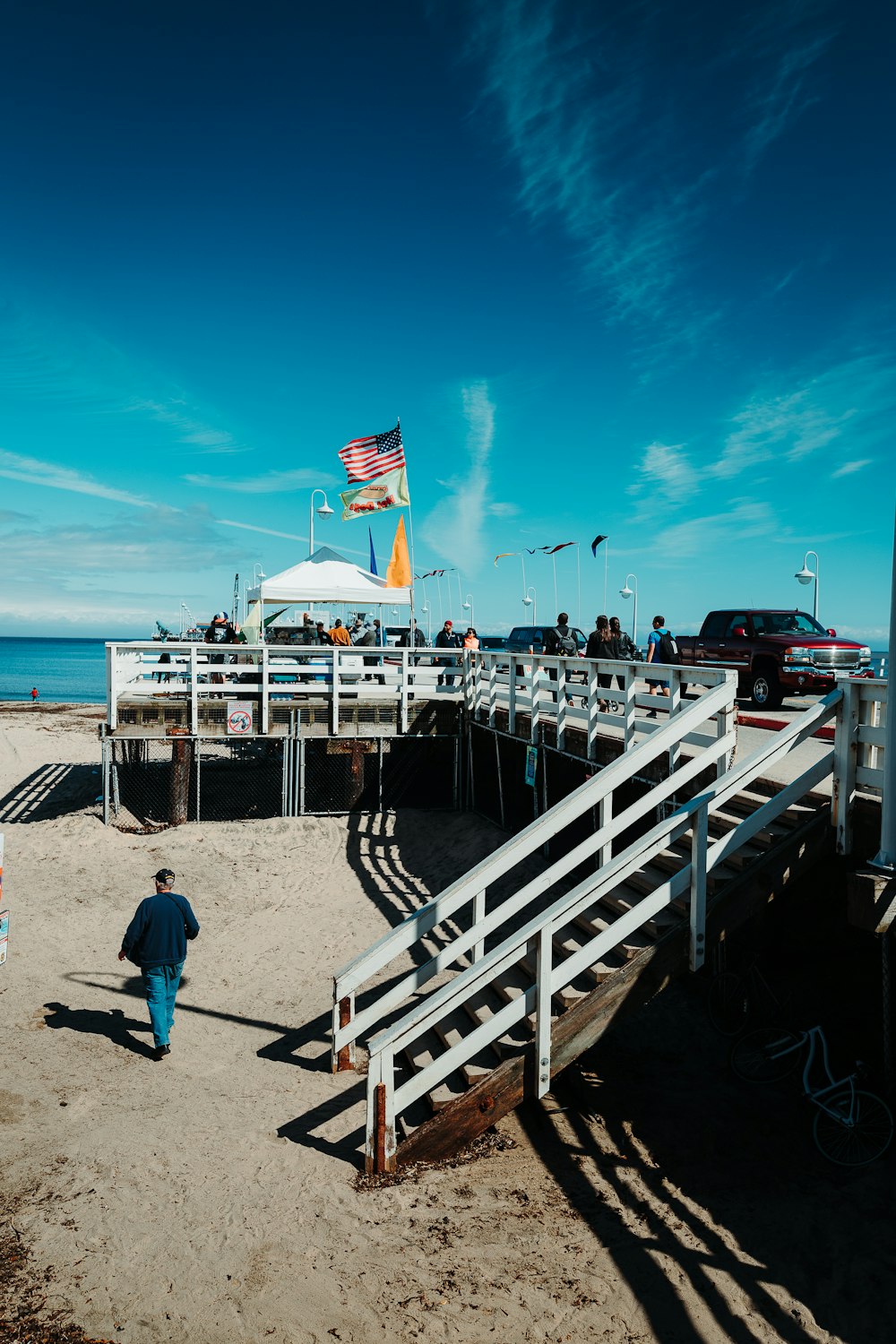 person walking near dock