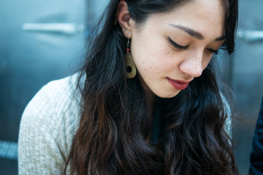 woman looking down