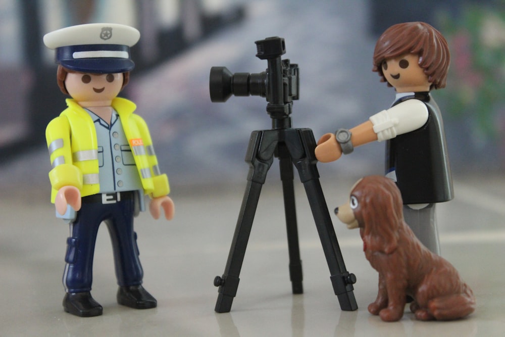 LEGO photographer standing near to dog and Police offer