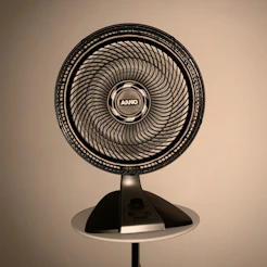 gray fan on white wooden table