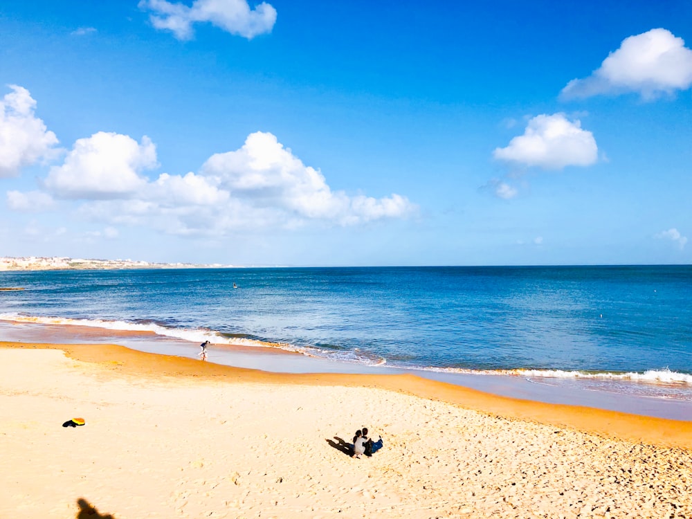 person sitting on brown beach sand