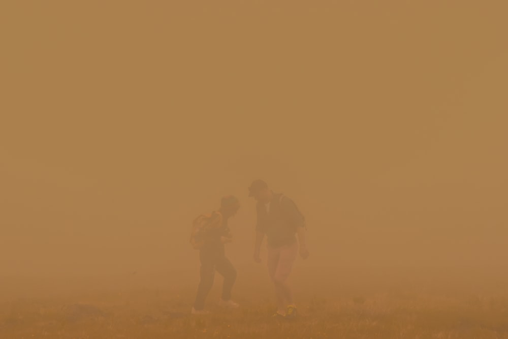 two person standing on mist