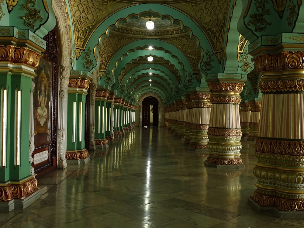 brown and green building interior