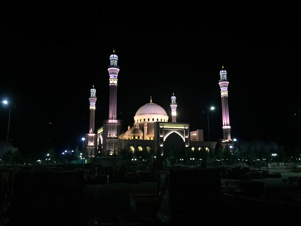 lighted mosque at night