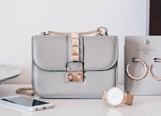 grey leather crossbody bag