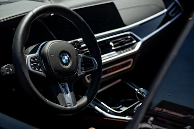 black BMW steering wheel