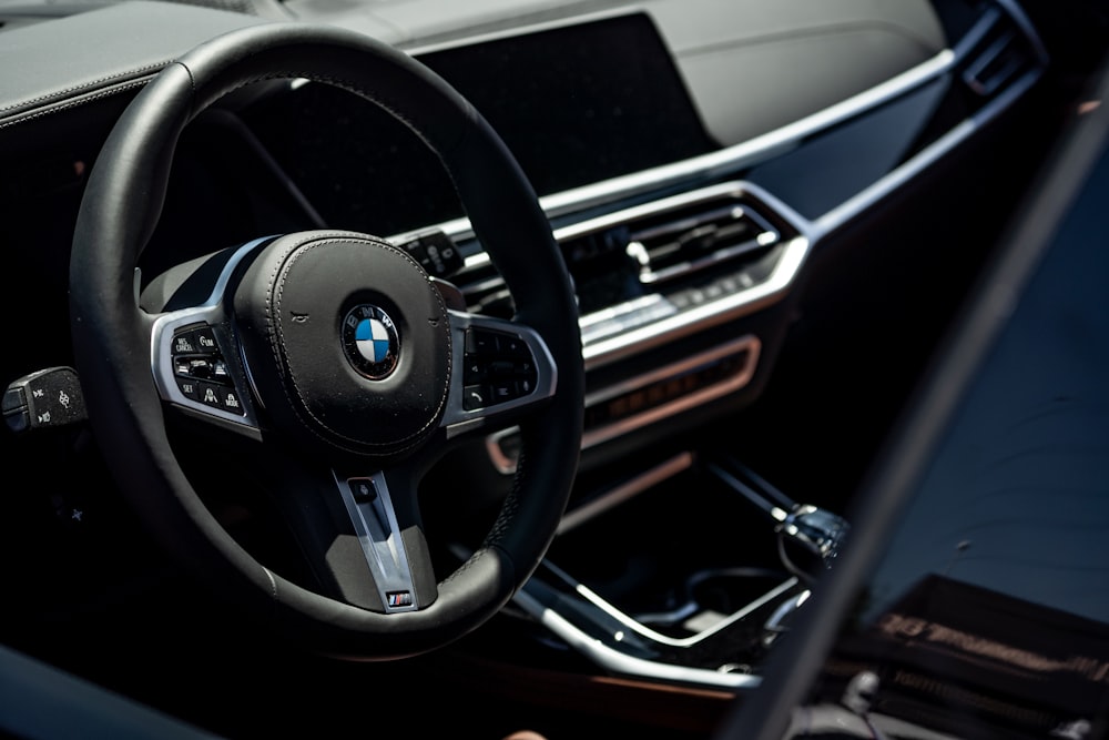 black BMW steering wheel