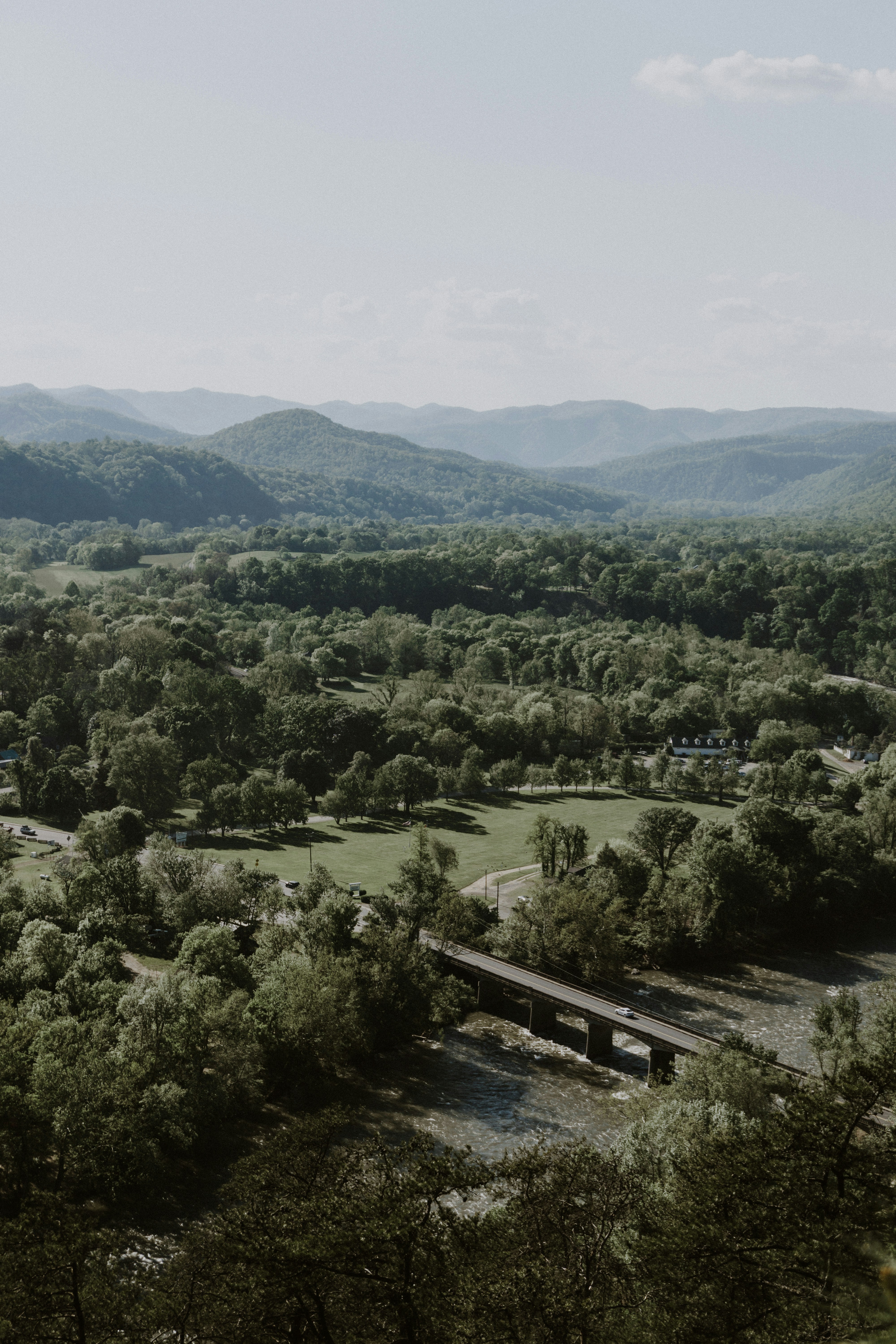 The view from Lovers Leap, an overlook perched above the quaint mountain town of Hot Springs, North Carolina. 
