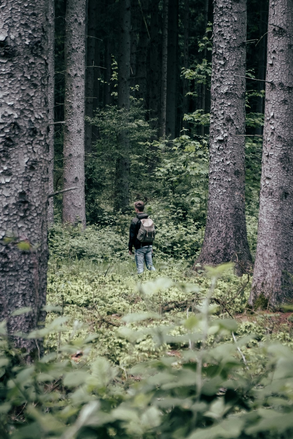 man carrying brown backpack