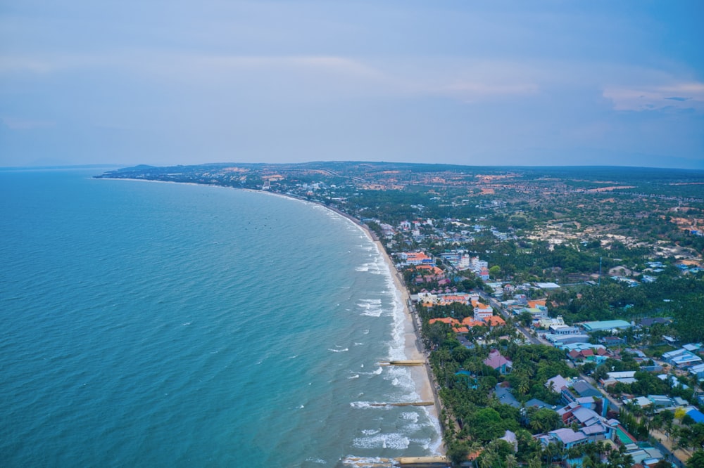 bird's eye view photography of beach line