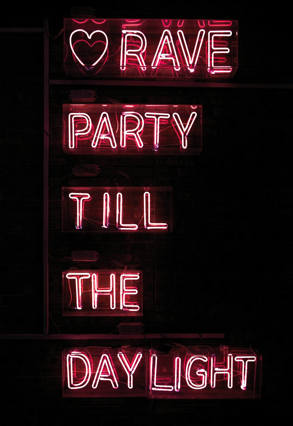 red rave party till the daylight neon light signage