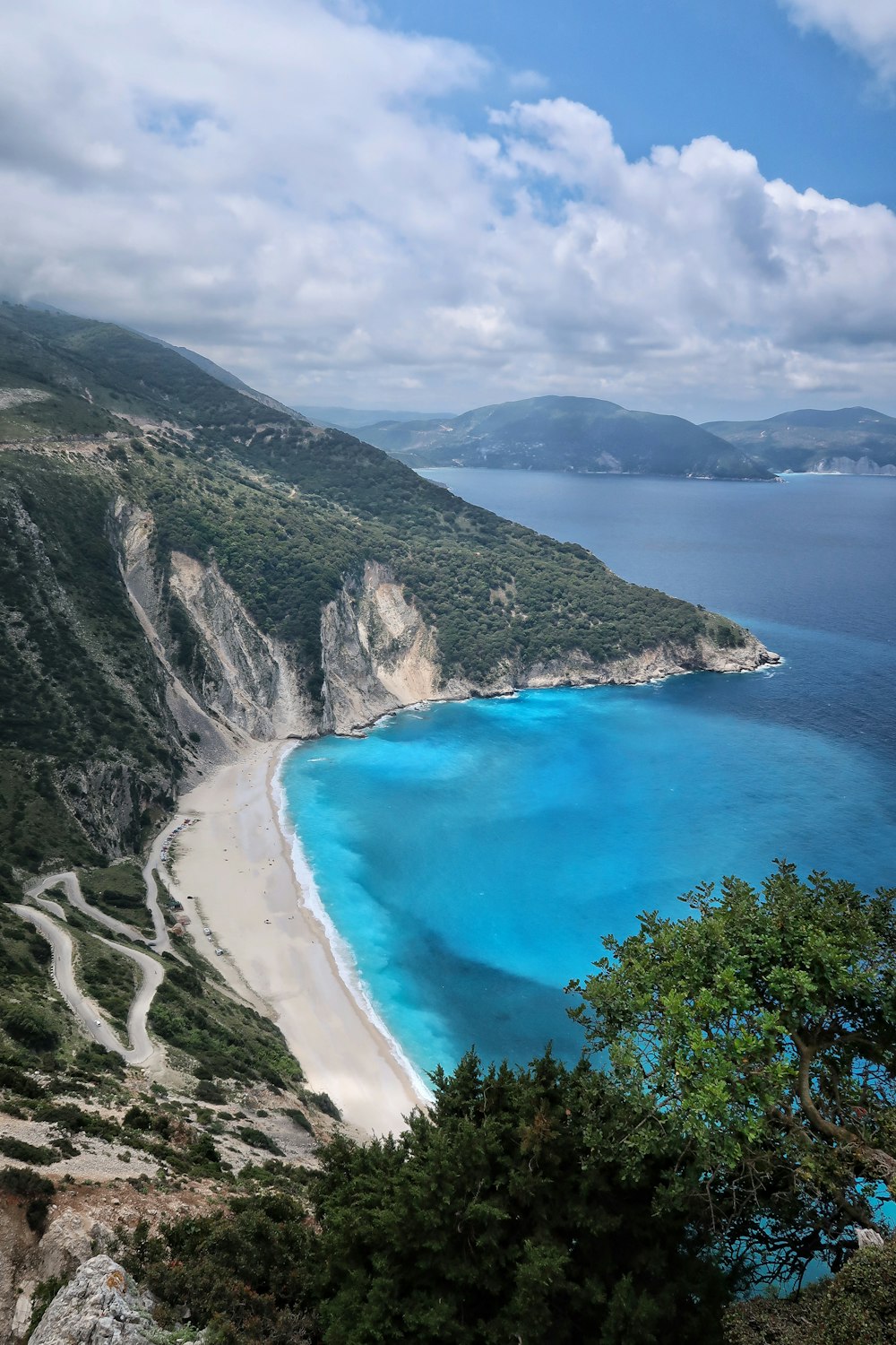 birds eye photography of body of water near mountain