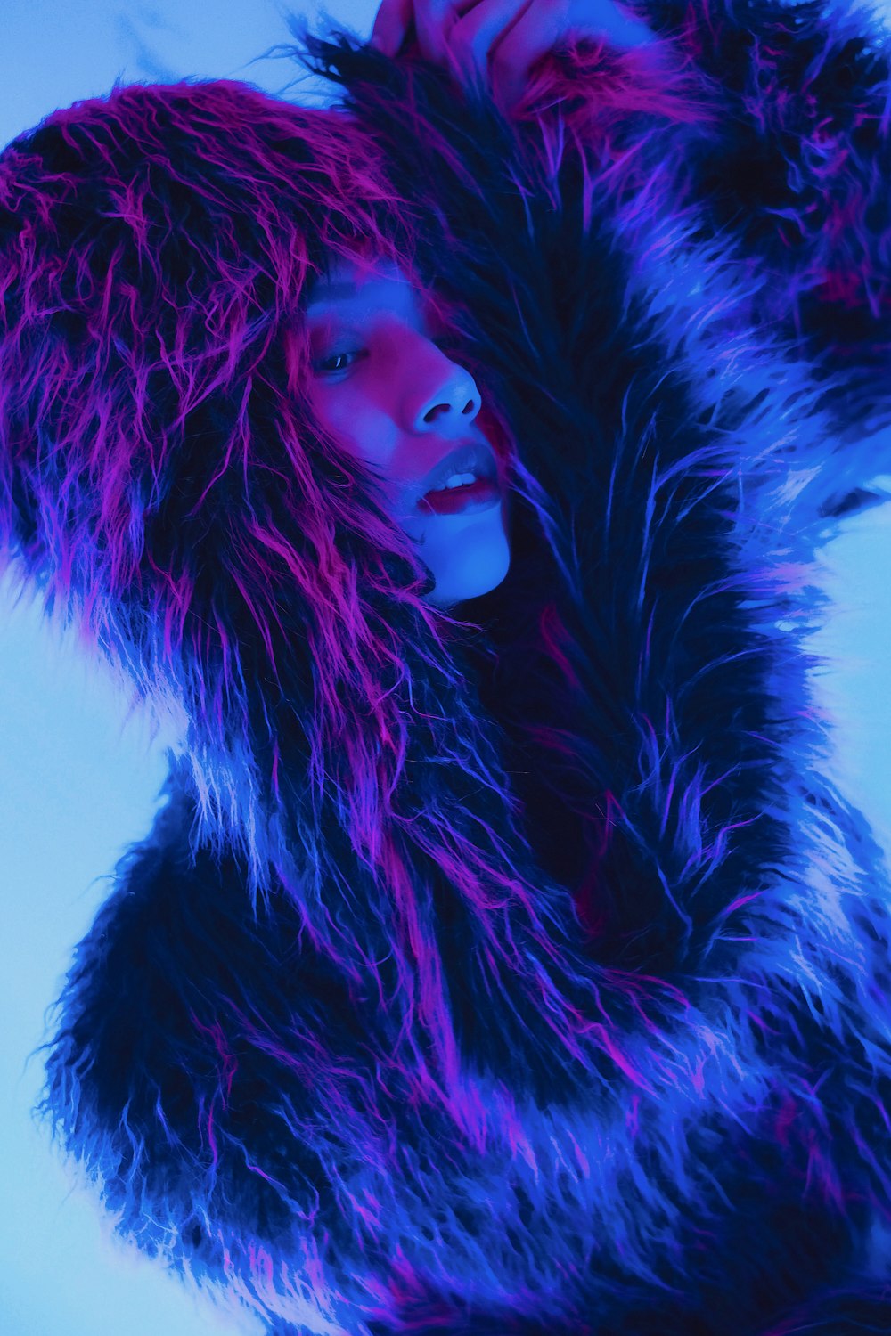 portrait of woman wearing fur jacket