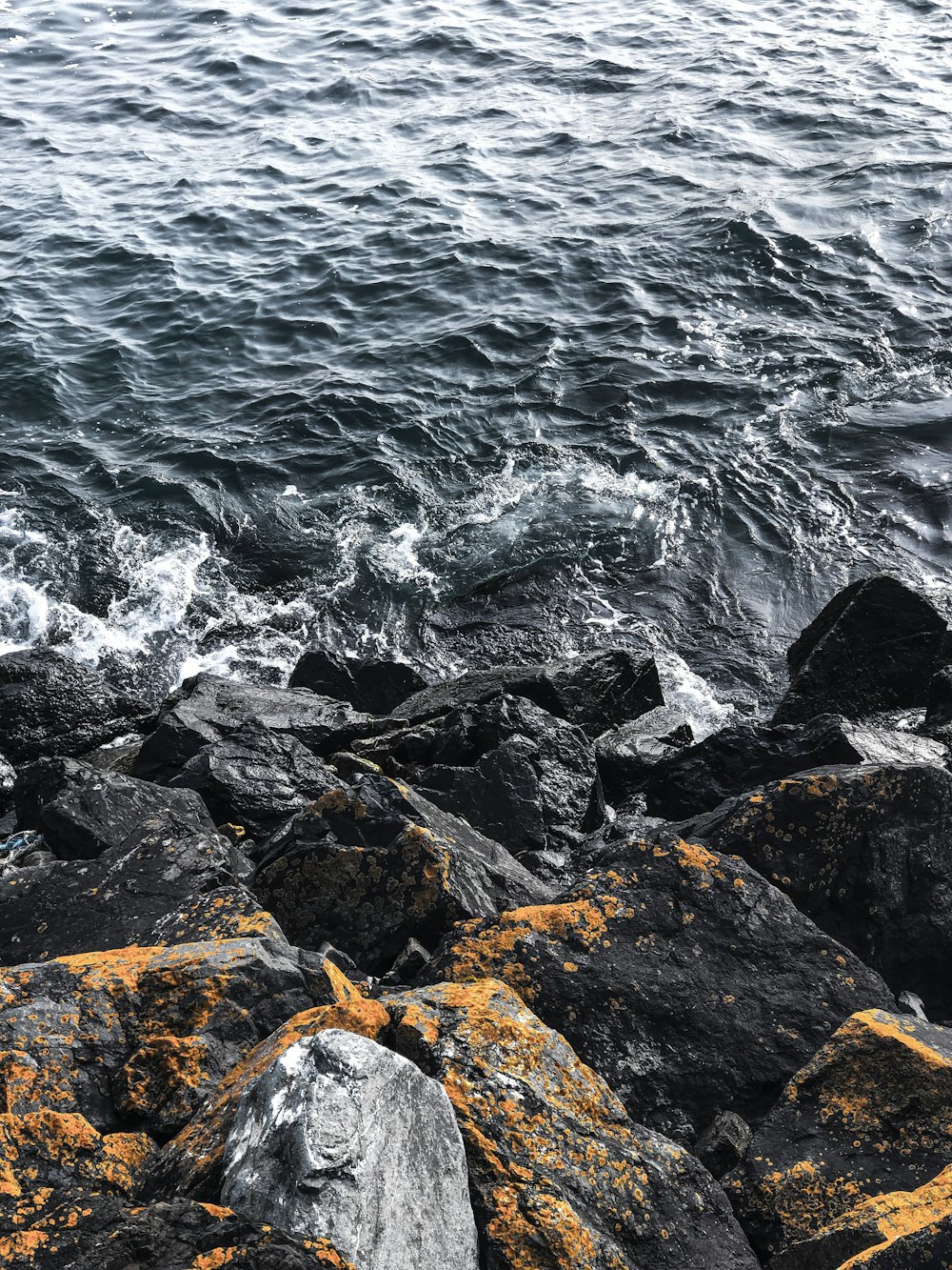 black stones beside sea