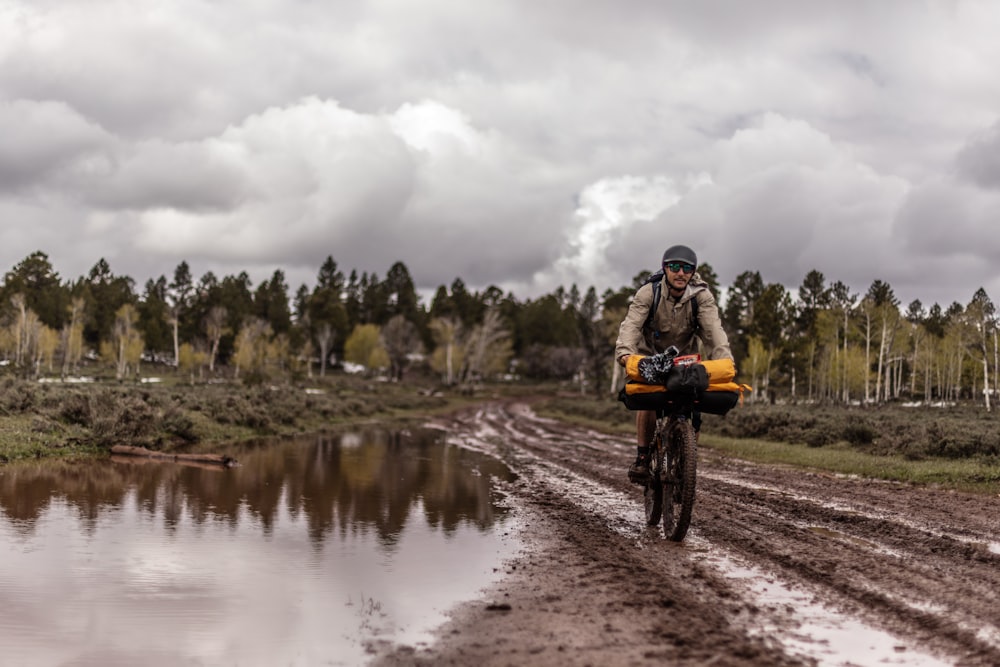 cyclist on a muddy road