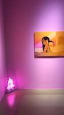 A vibrant display of Barbie Young's pink-themed art pieces.