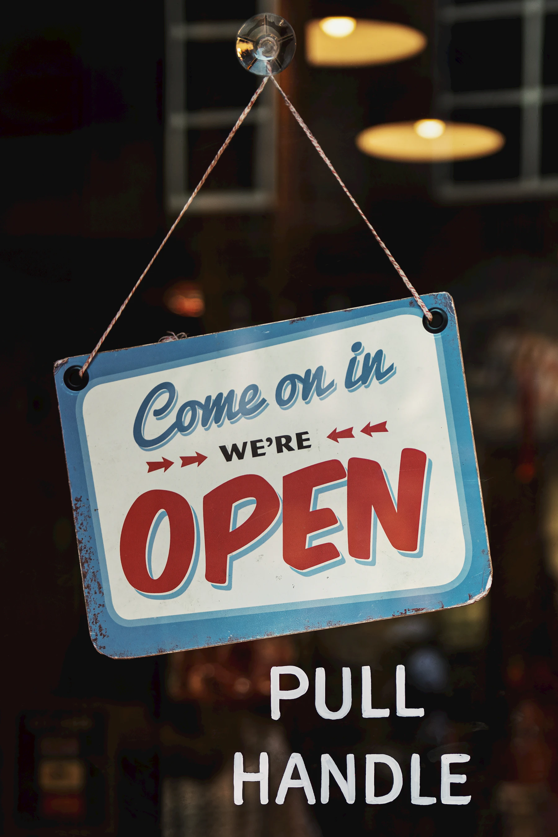 Open sign on the door of a business