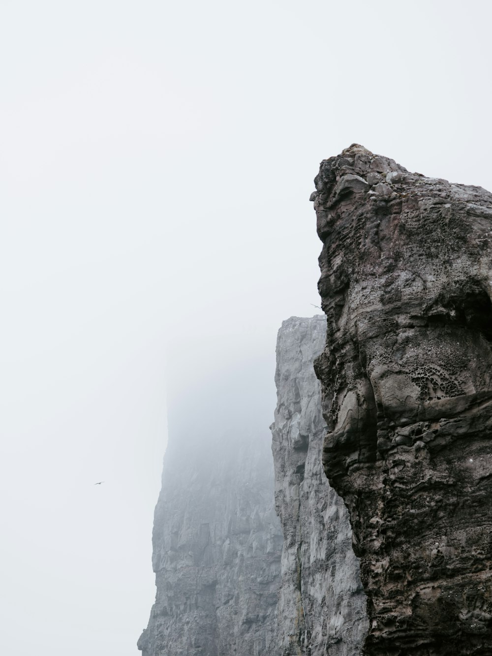 gray rock formations with fog
