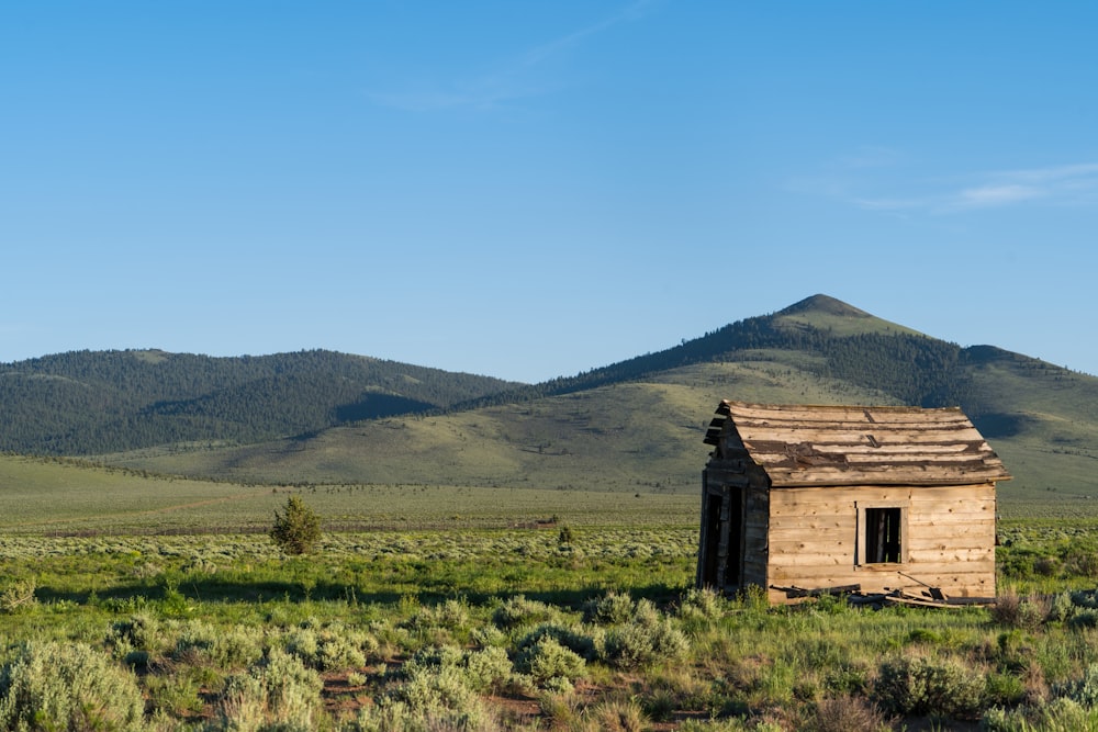 brown shed at middle of field