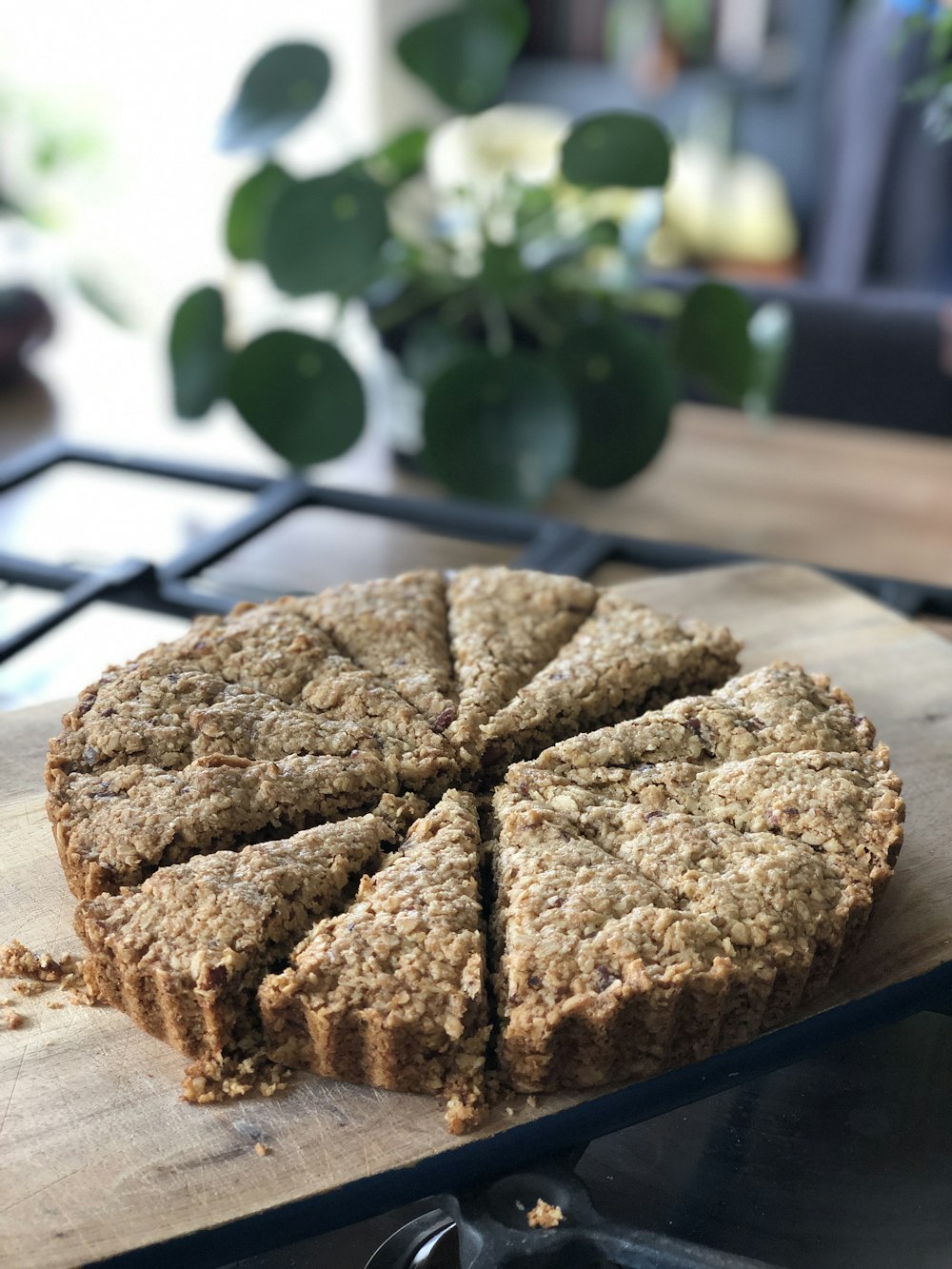 sliced pie on wooden board