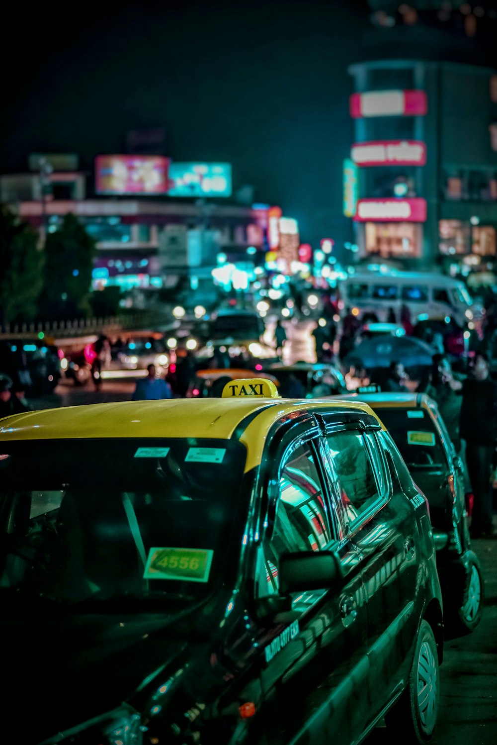 vehicles on road at night