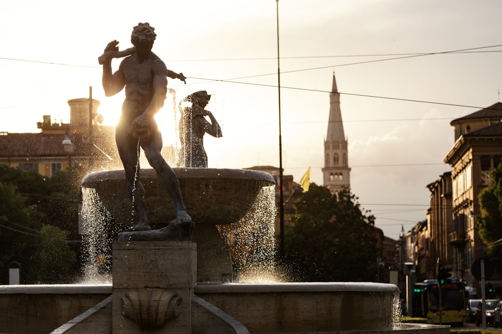 two statues water fountain