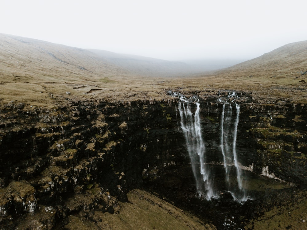 two waterfalls and rock formations