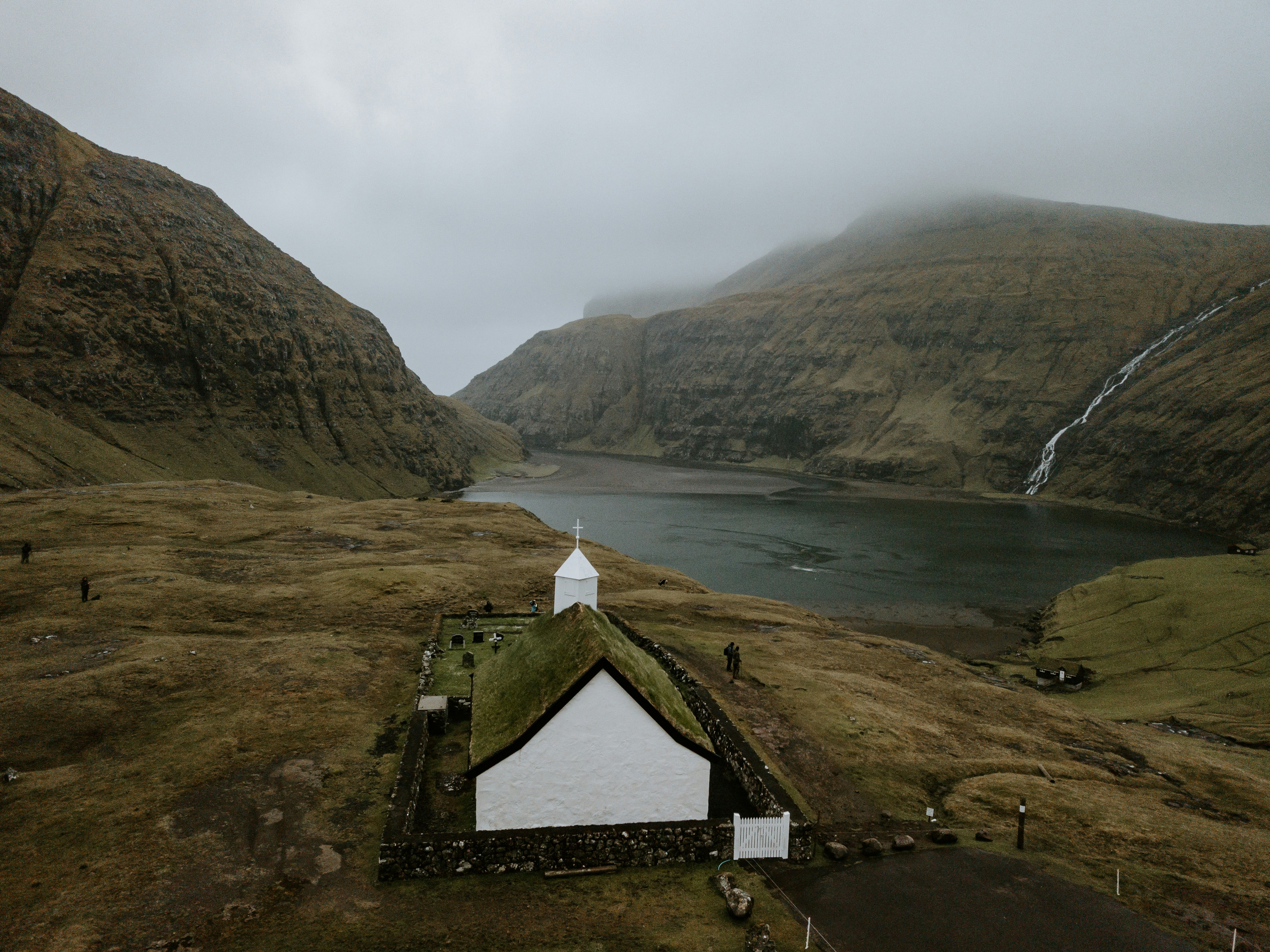 church near lake