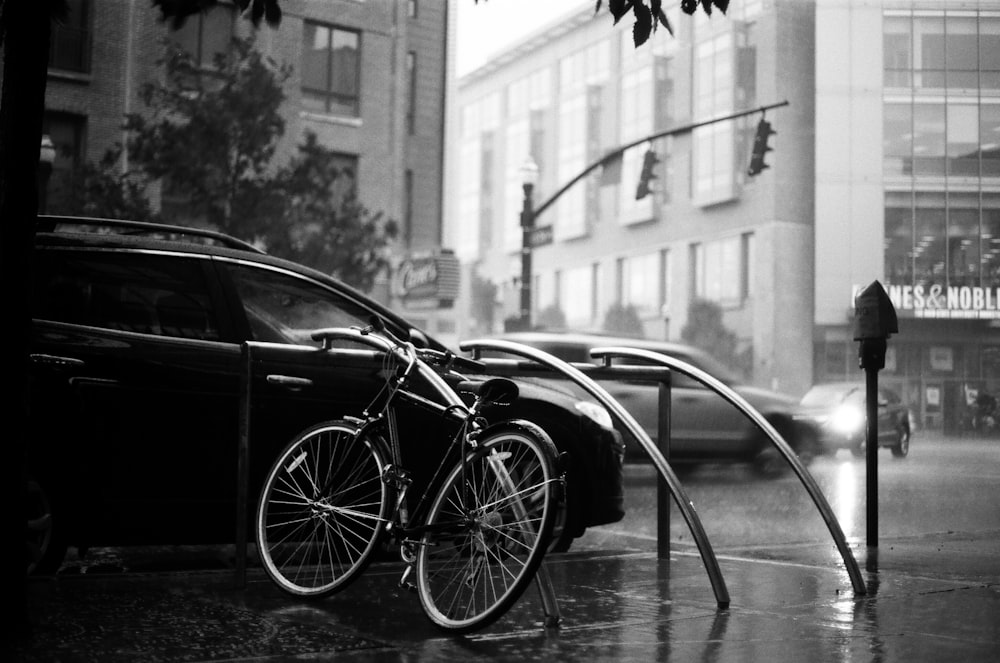 bicycle parked at roadside