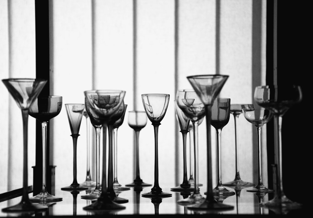 clear wine glasses and martini glasses