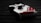 A video game controller with a sleek design, predominantly white with red and black accents. It sits on a dark wooden surface, with shadows enhancing its contours and details.