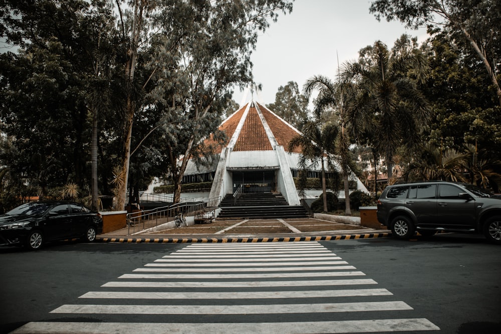 concrete pedestrian lane facing church