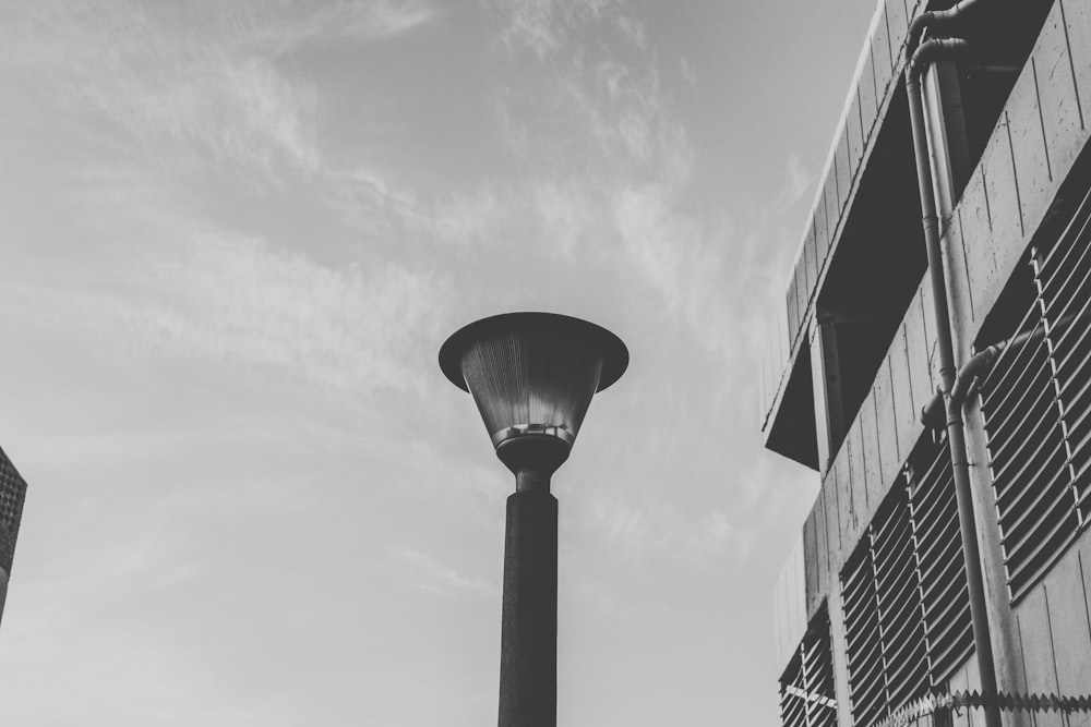 greyscale photo of street lamp