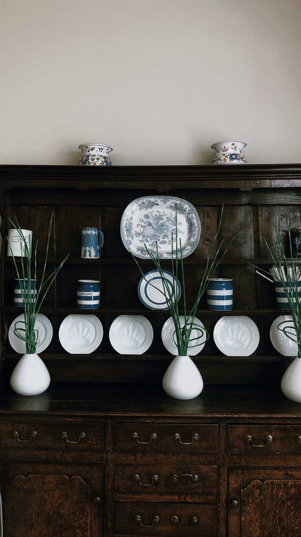 three white vases