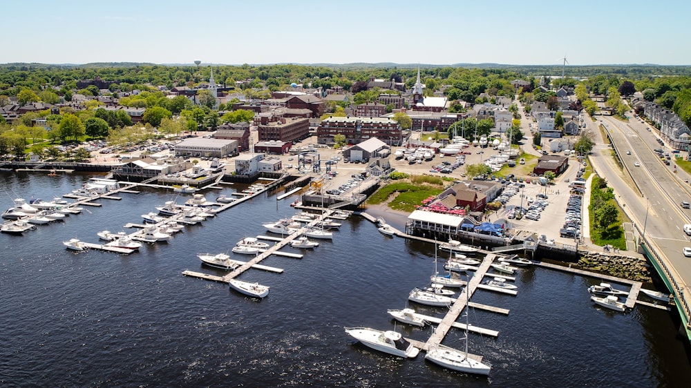 white and brown docking site aerial view