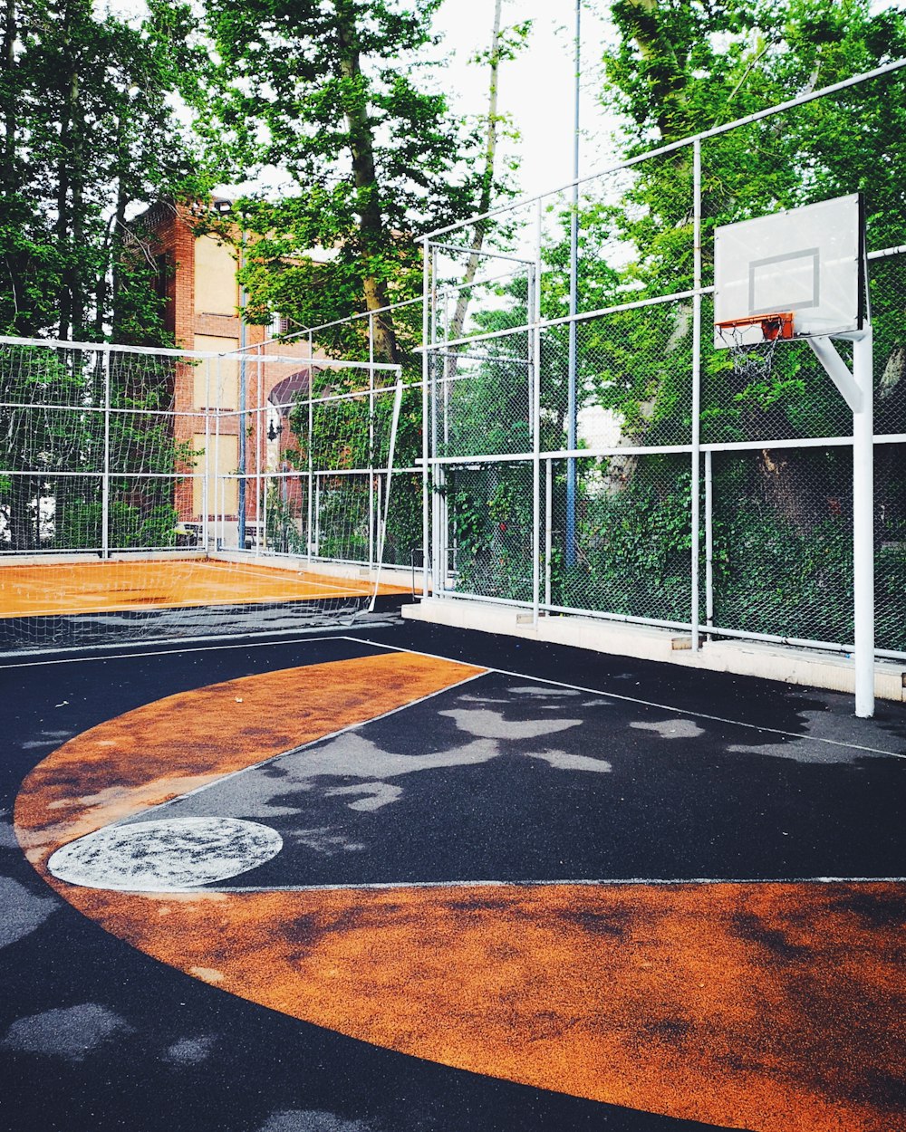 white and black basketball court