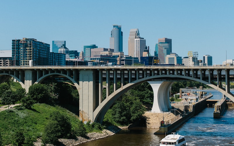 Minneapolis skyline with Stone Arch Bridge