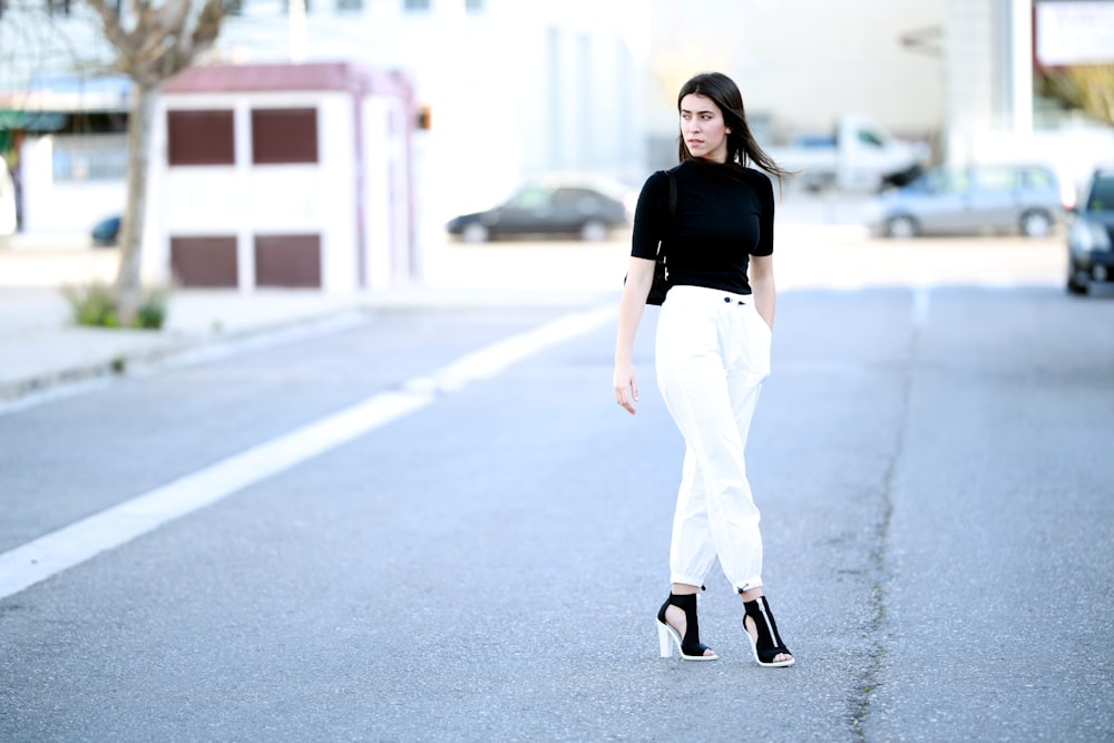 woman standing on street