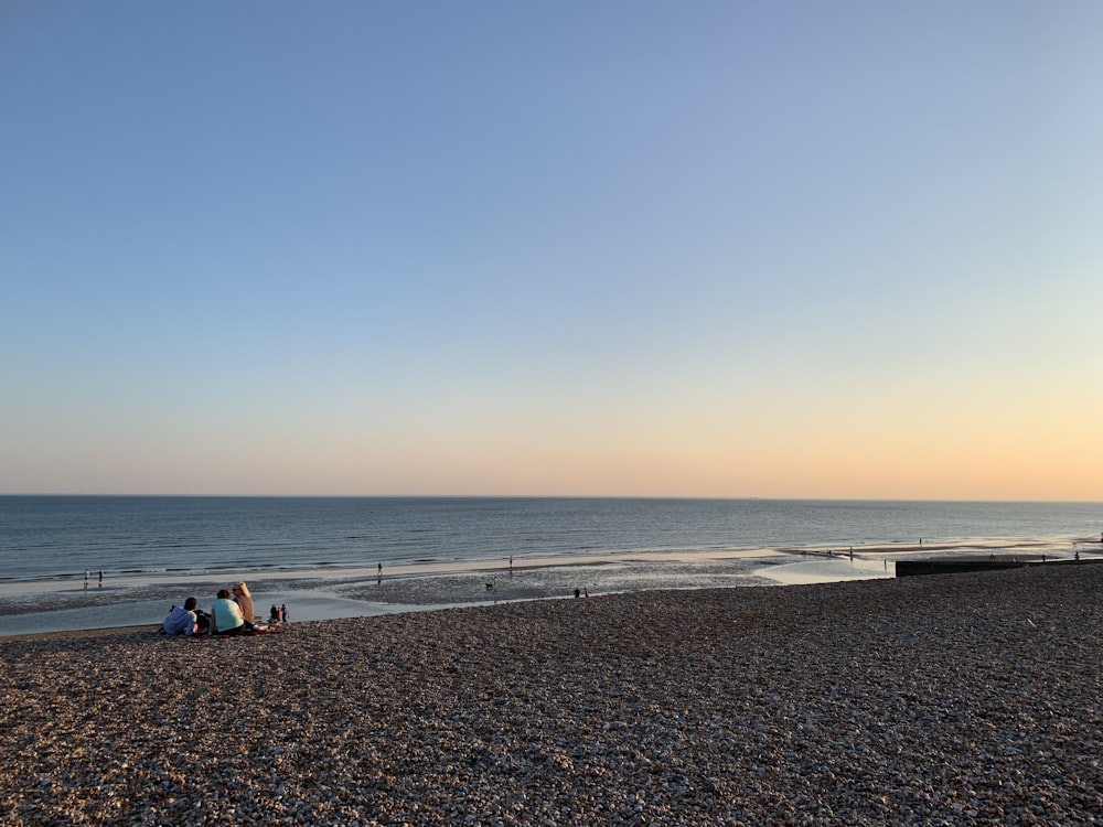 people sitting on seashore