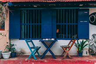 A vibrant outdoor setting with sustainable furniture and decor.