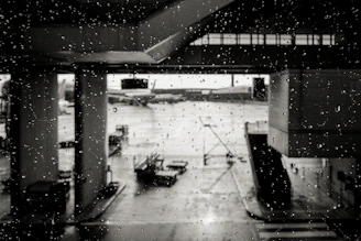 greyscale photography of building interior