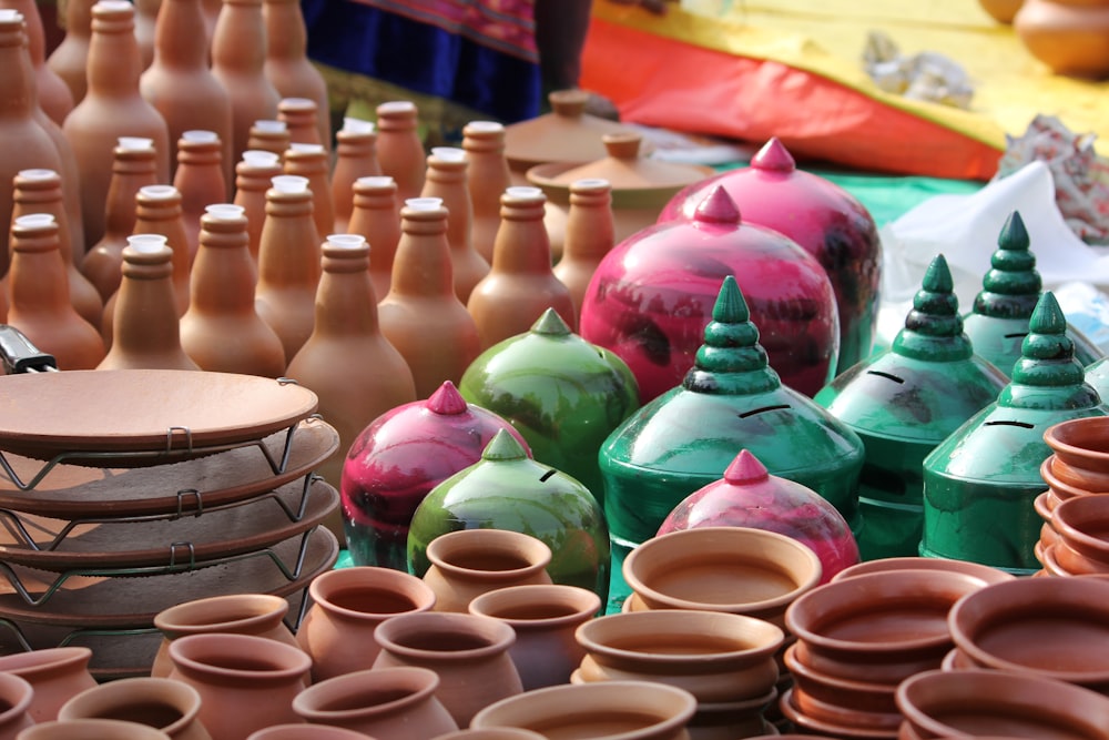 assorted-color jars