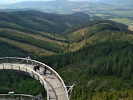 A scenic view of the reforested hills near Punthuk Setumbu with eco-tourism visitors.